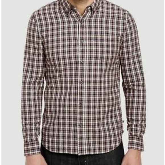 Adriano Goldschmied Men's Red and White Plaid Flannel Button Down Size Small - Picture 1 of 6